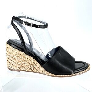 Nordstrom Size 8 Black Leather Espadrille Wedge Sandals Womens Arlene